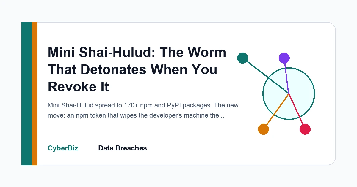 Editorial technical diagram for Mini Shai-Hulud: The Worm That Detonates When You Revoke It